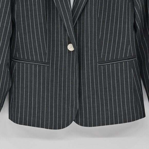 HIPCHIK COUTURE Blazer Womens Sz 8 Gray Pinstripe Rhinestone Butterfly Retro Y2K - Picture 3 of 13